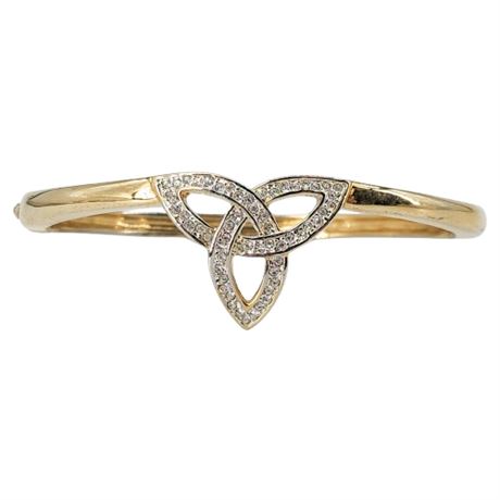 Signed TARA Rhinestone Triskelion Oval Clamper Bangle Bracelet