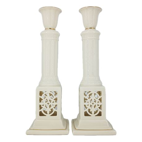 Pair of Lenox Versailles Candlestick Holders, Fine Porcelain with 24K Details