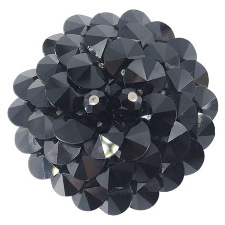Vintage SHERMAN Black Rivoli Rhinestone Brooch