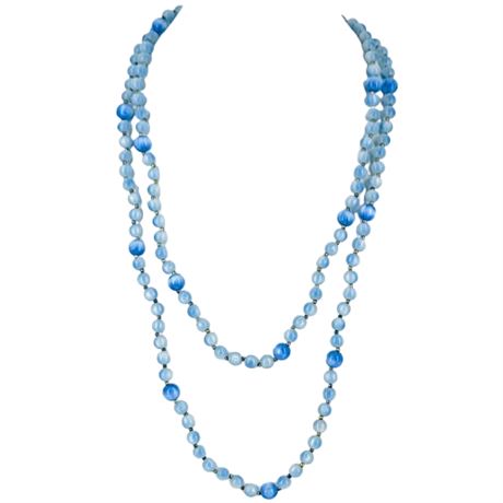 Vintage Baby Blue Moonglow Lucite Long-Strand Necklace