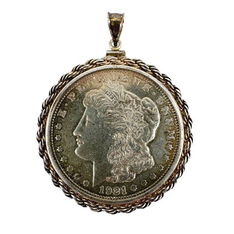 1921 Morgan Silver Dollar Pendant in Sterling Bezel