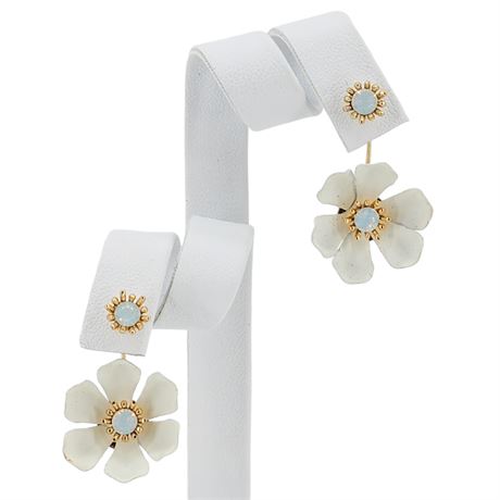 Vtg Flower & Rhinestone Ear Jacket Post Back Earrings
