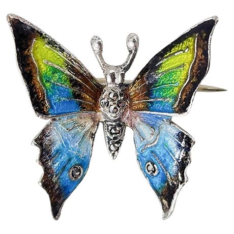 Vintage Signed Alice Caviness Sterling Silver Enamel Butterfly Brooch