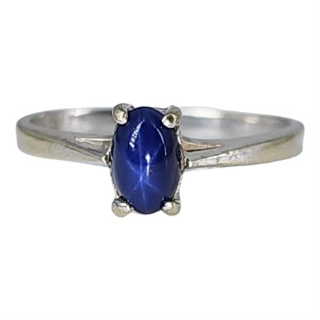 Vintage Signed SA 10K White Gold Star Sapphire Ring, Sz 4.5