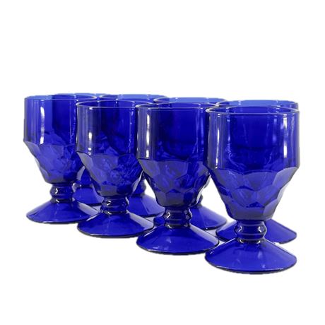 Vintage Set of Six Viking Gregorian Honeycomb Cobalt Blue Goblets