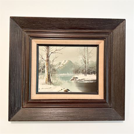 Vintage Original Forest Winter Scene Oil Painting Signed C. Darnet