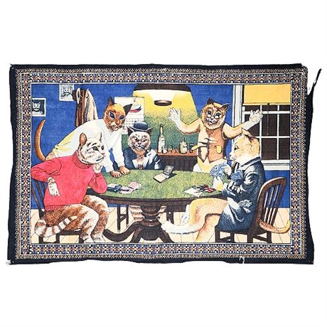 Vintage Turkish Cotton Cats Playing Poker Wall Tapestry