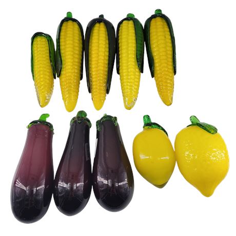 Murano Style Hand-Blown Glass Corn, Eggplant, and Lemon Lot