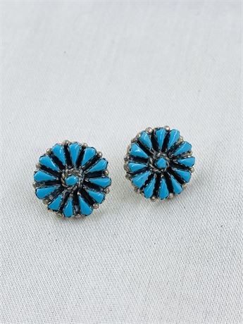 Vintage Needlepoint Turquoise Sterling Earrings