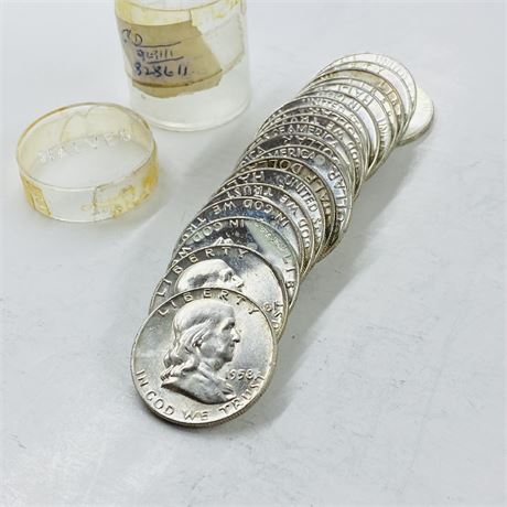 BU $10 Roll 1958-D Franklin Half Dollars