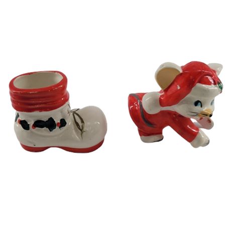 Vintage Japanese Christmas Boot / RB Santa Mouse