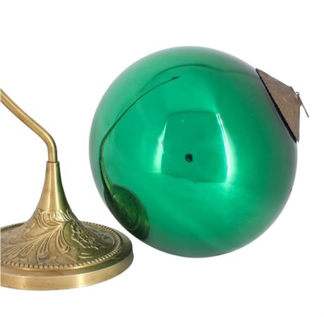 Antique 7.5" Green French Kugel, Vergo Glass