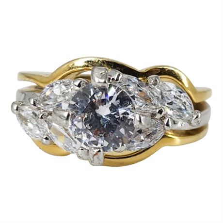 Two Tone White Tourmaline Multi-Stone Hugger Ring Set, Sz 7.5