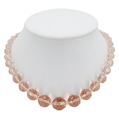 Vtg Czech Blush Pink Faceted Crystal Beaded Choker Necklace
