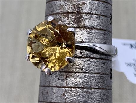 NEW 6 Carat Citrine Sterling Silver Solitaire Ring