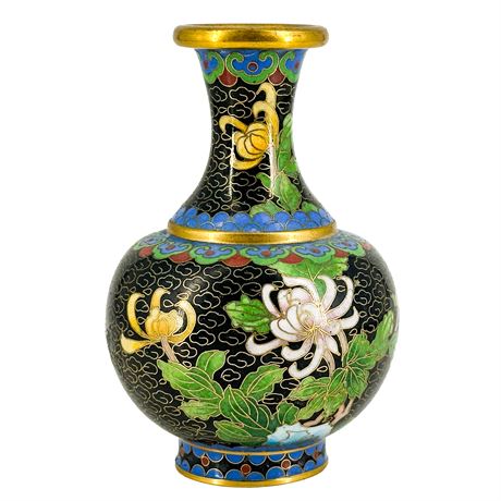 Vintage Chinese Cloisonné Enamel Floral Vase
