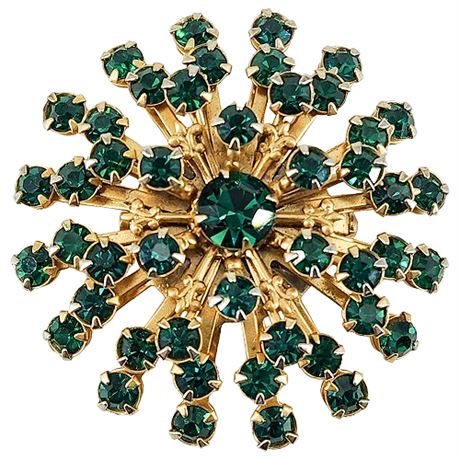 Vintage Emerald Green Rhinestone Burst Brooch