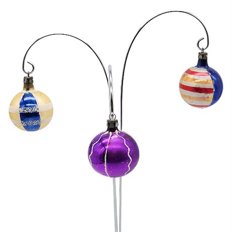 Vintage Poland Small Hand Painted/Mica Glitter Christmas Bulb Ornaments