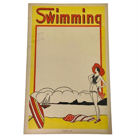Art Deco era Vintage Lakeside, Yacht Club, SWIMMING Pin Up Colored Litho Poster