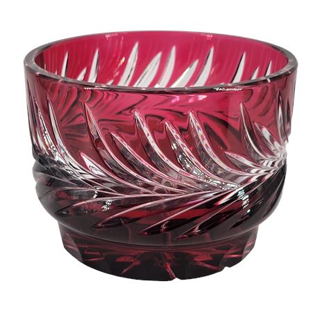 Lausitzer Glas 24% Lead Crystal Ruby Cut to Clear Feather Style Serving Bowl