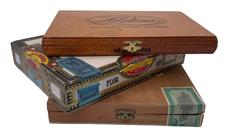 3 Vintage Wood Cigar Storage Boxes