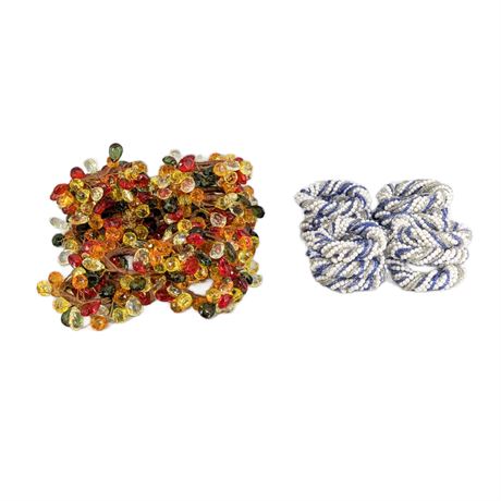 Lot 24 Napkin Ring Holders - 12 blue/gray beads + 12 Sparkly Beaded Red Green