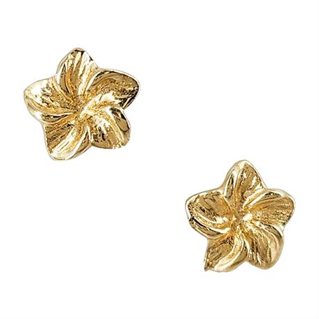 Signed QG PERU 14K Gold Flower Stud Earrings