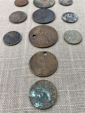 16 pc Mutilated Antique to Vintage US & Foreign Coin