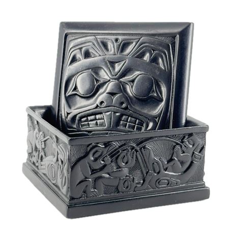 Vintage Pacific Northwest Hand Carved Argillite Trinket Box