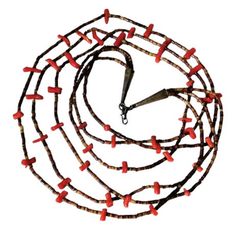 Hand Crafted Triple-Strand Faux Coral & Shell Heishi-Style Necklace