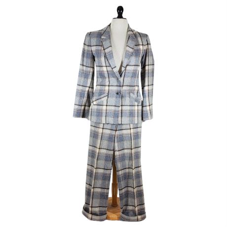 Vintage Young Pendleton Gray Plaid Wool Suit