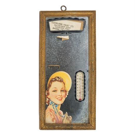 Vintage Cleveland Vault Co. Mirrored Advertising Thermometer