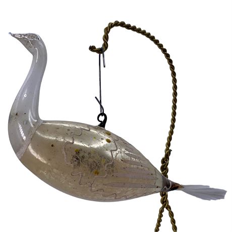 Vintage Mercury Blown Glass Golden Bird with Spun Tail Ornament