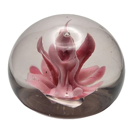 Vintage Murano Style Pink Flame Glass Paperweight