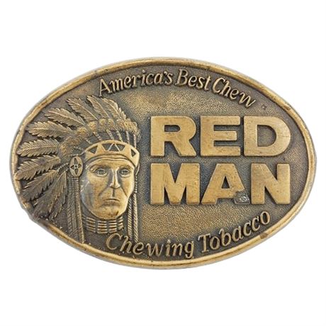 Vtg 1988 PINKERTON TOBACCO Red Man Brass Belt Buckle