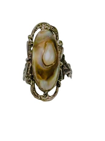 Vtg Sterling Silver Blister Pearl Ring