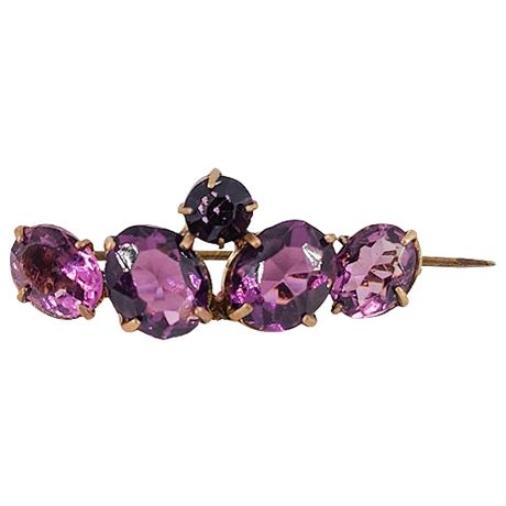 Vintage Deep Purple Paste Multi-Stone Bar Brooch