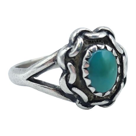 Unmarked Old Pawn Silver Turquoise Ring, Sz 4