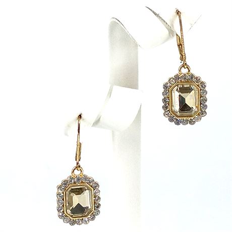 Vintage Monet Crystal Drop Earrings – Gold Tone Halo Setting