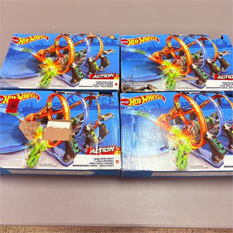 4 New Hot Wheels Corkscrew Crash Play Sets