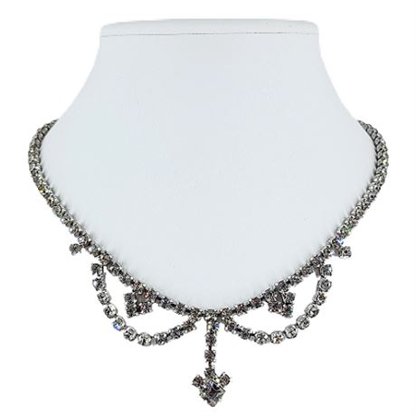 Vintage Prong Set Clear Rhinestone Festoon Necklace