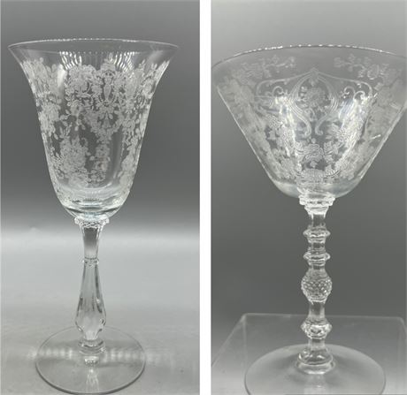 Pair Vintage Etched Glassed