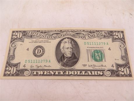 1977 $20 Federal Reserve Note # D 51111279 A