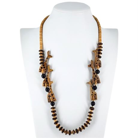 Vintage Wood Giraffes & Coconut Bead Necklace