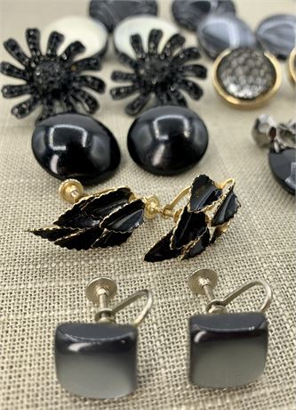 11 Pairs of Vintage Raven Hued Clip on & Screw-back Earrings