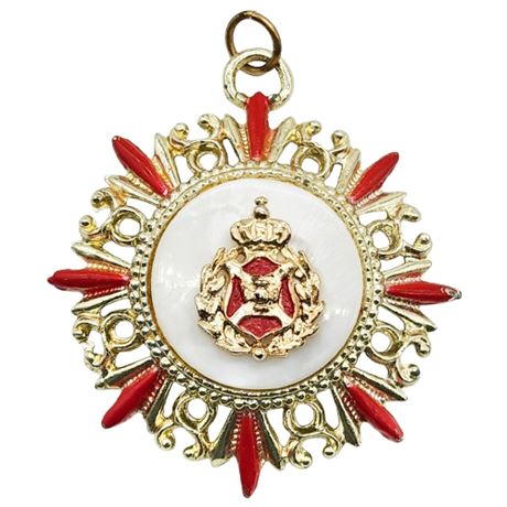 Large Vintage Gold Tone Enameled Heraldic Pendant