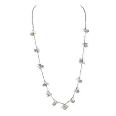 Vintage Silver-Tone Charm Necklace — Faux Pearl & Rhinestone Ball Stations