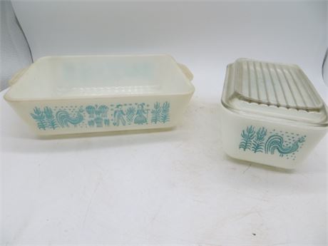 VINTAGE PYREX "AMISH BUTTER PRINT" 1 1/2 QT & 1 1/2 PINT DISHES