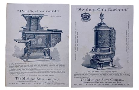 2 Victorian era Michigan Stove Company Advertising Trade Cards