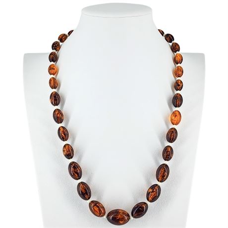 Vintage Rootbeer Swirl Graduated Plastic Bead Necklace
